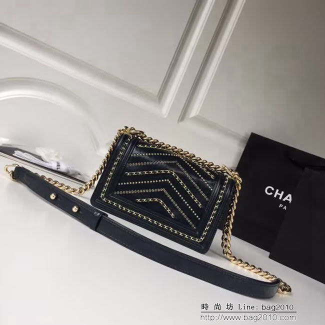 香奈兒CHANEL 藍色2018FW款皺紋小牛皮編織V線鏈條單肩斜挎包 DSC2122